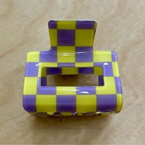 Chartreuse & Purple Checkered Hair Claw Clip 2"